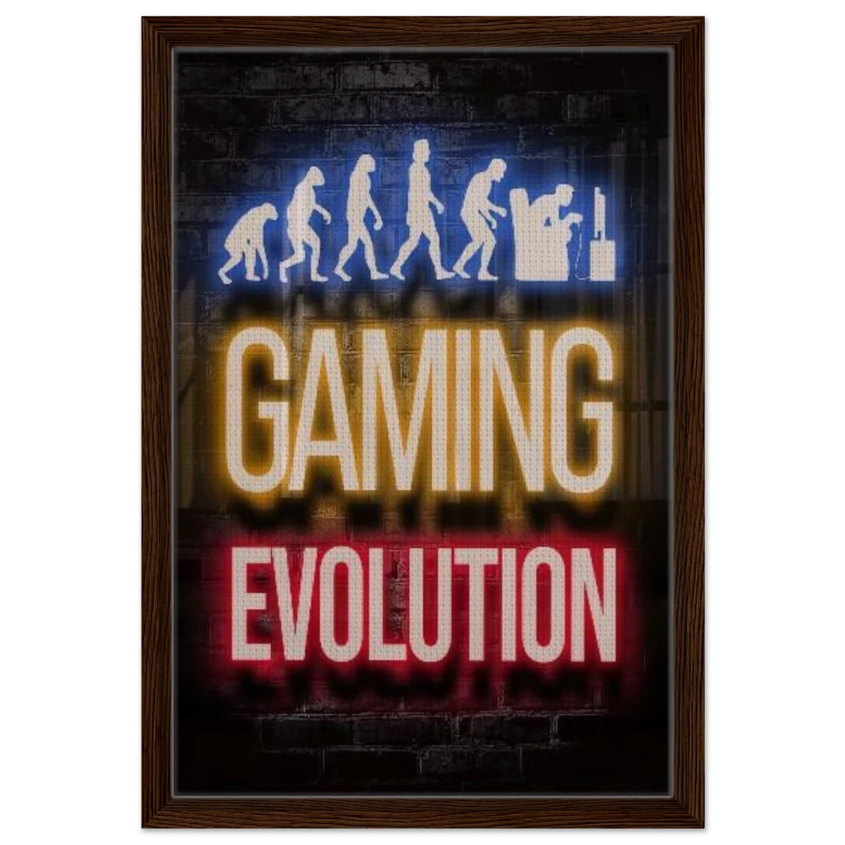 Gaming Evolution – The Rise of a Gamer | Pop art Wall art Print - Framed Canvas - 40x60 cm / 16x24″ - Dark wood frame