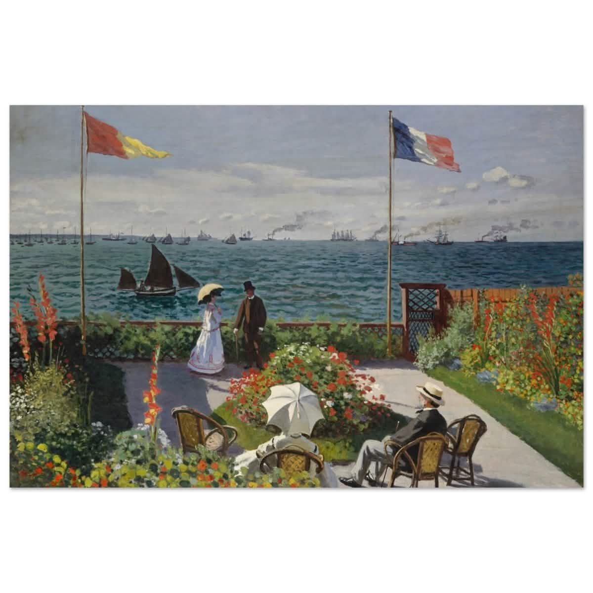 Garden at Sainte - Adresse by Claude Monet | Vintage wall art print - Wood Prints - 30x45 cm / 12x18″ -