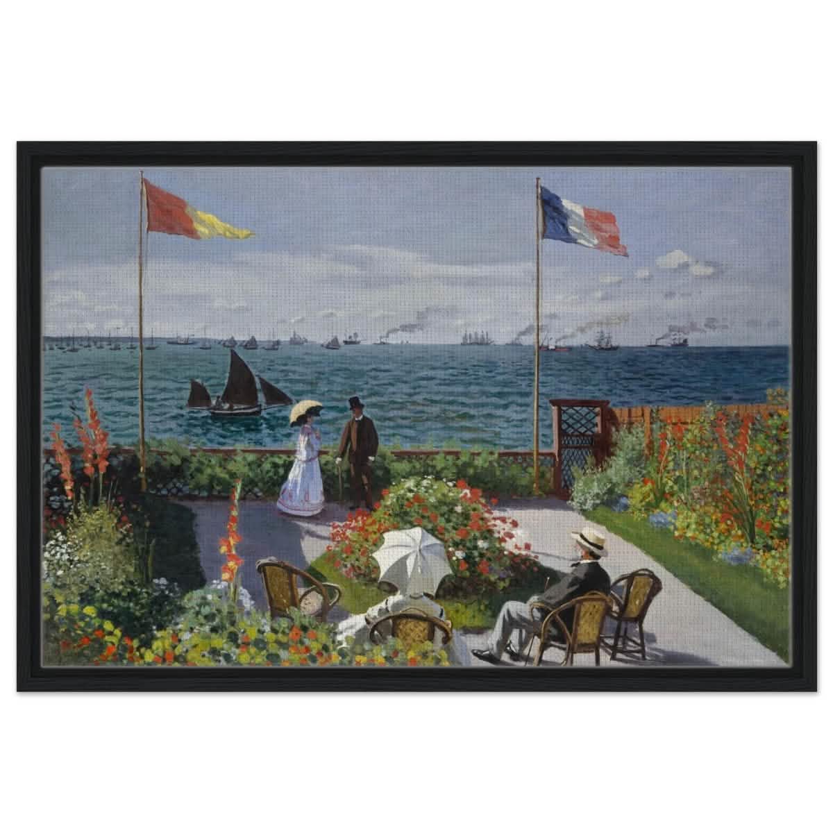 Garden at Sainte - Adresse by Claude Monet | Vintage wall art print - Framed Canvas - 50x75 cm / 20x30″ - Black frame