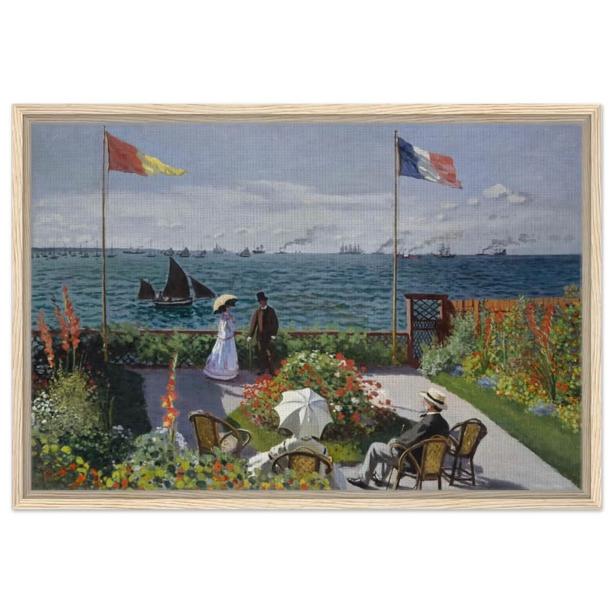 Garden at Sainte - Adresse by Claude Monet | Vintage wall art print - Framed Canvas - 50x75 cm / 20x30″ - Wood frame