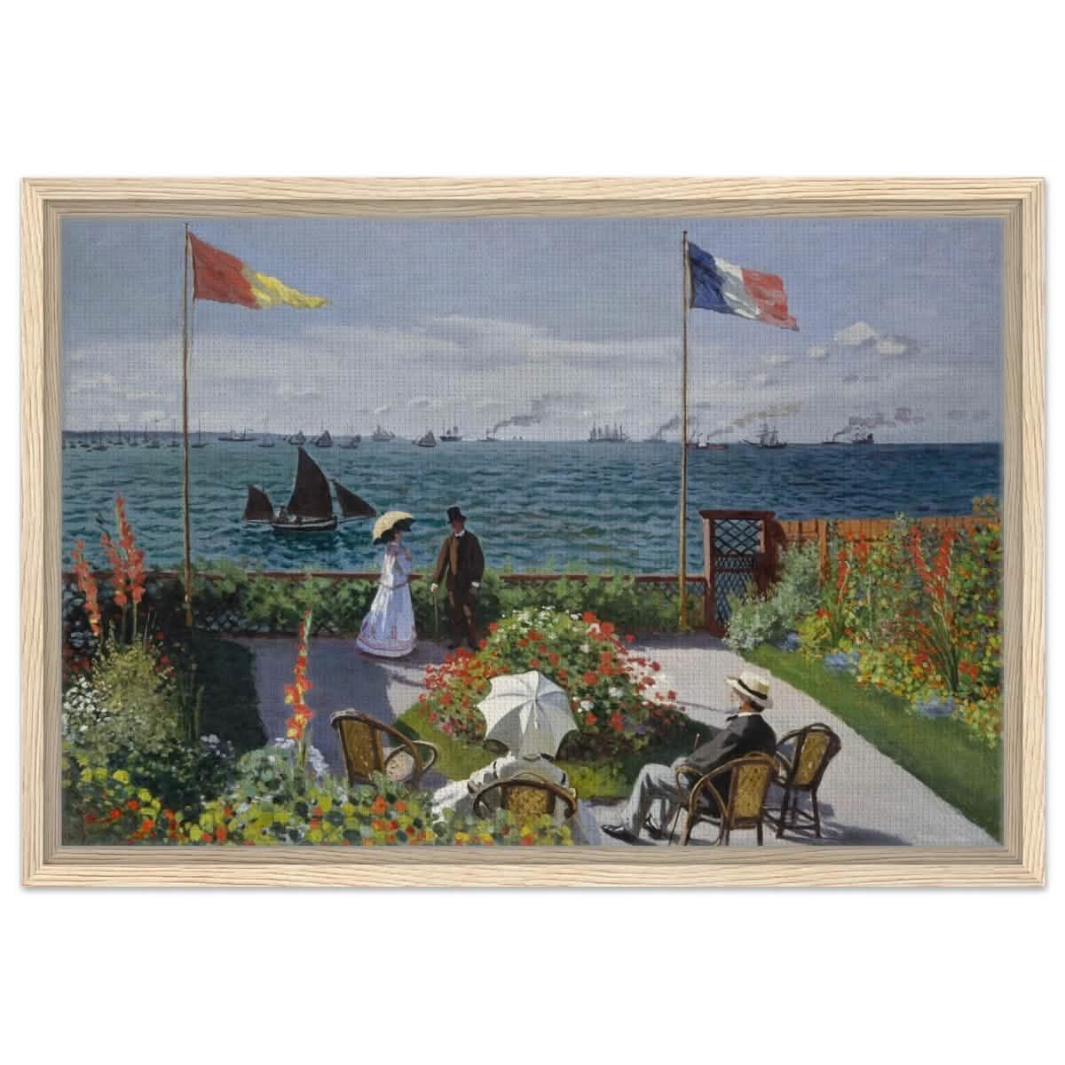 Garden at Sainte - Adresse by Claude Monet | Vintage wall art print - Framed Canvas - 40x60 cm / 16x24″ - Wood frame
