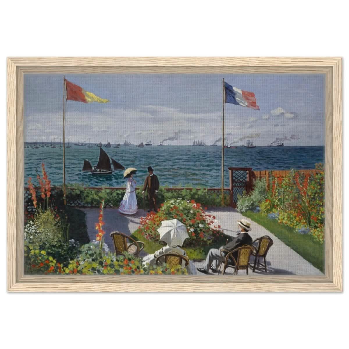 Garden at Sainte - Adresse by Claude Monet | Vintage wall art print - Framed Canvas - 30x45 cm / 12x18″ - Wood frame