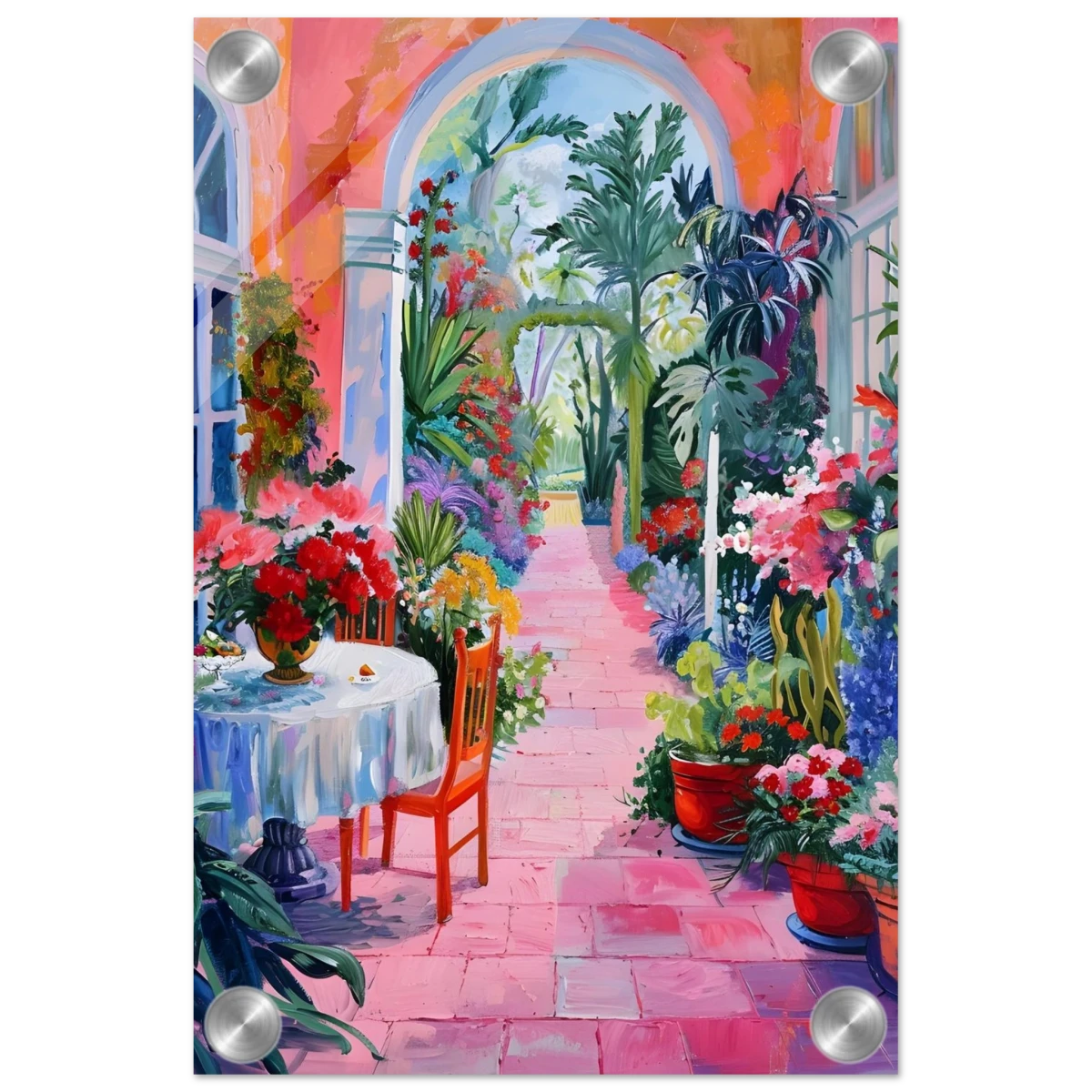 "Garden of Morning Light" – Blooming Terrace Escape | Wall Art Print - Acrylic Print - 20x30 cm / 8x12″ -