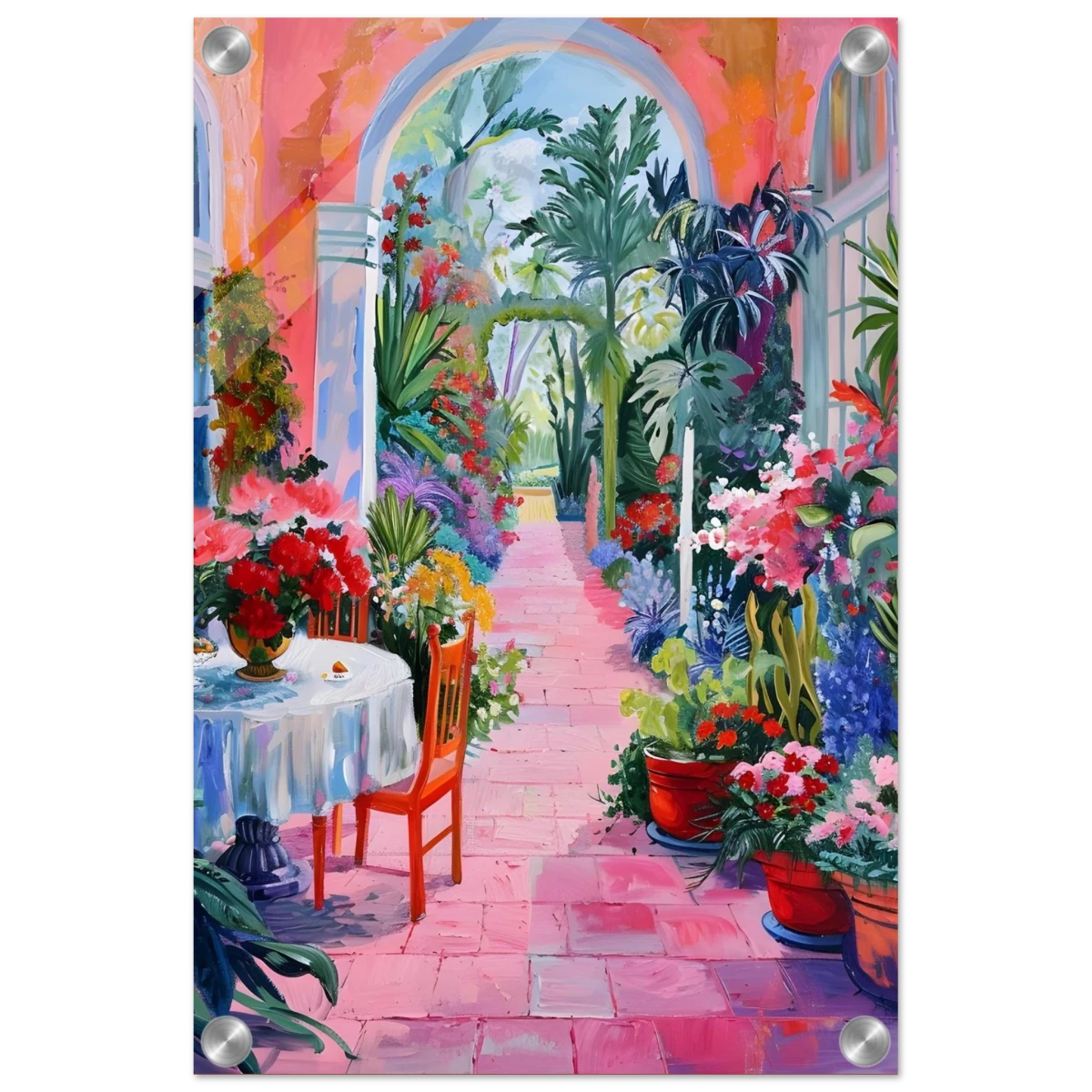 "Garden of Morning Light" – Blooming Terrace Escape | Wall Art Print - Acrylic Print - 30x45 cm / 12x18″ -