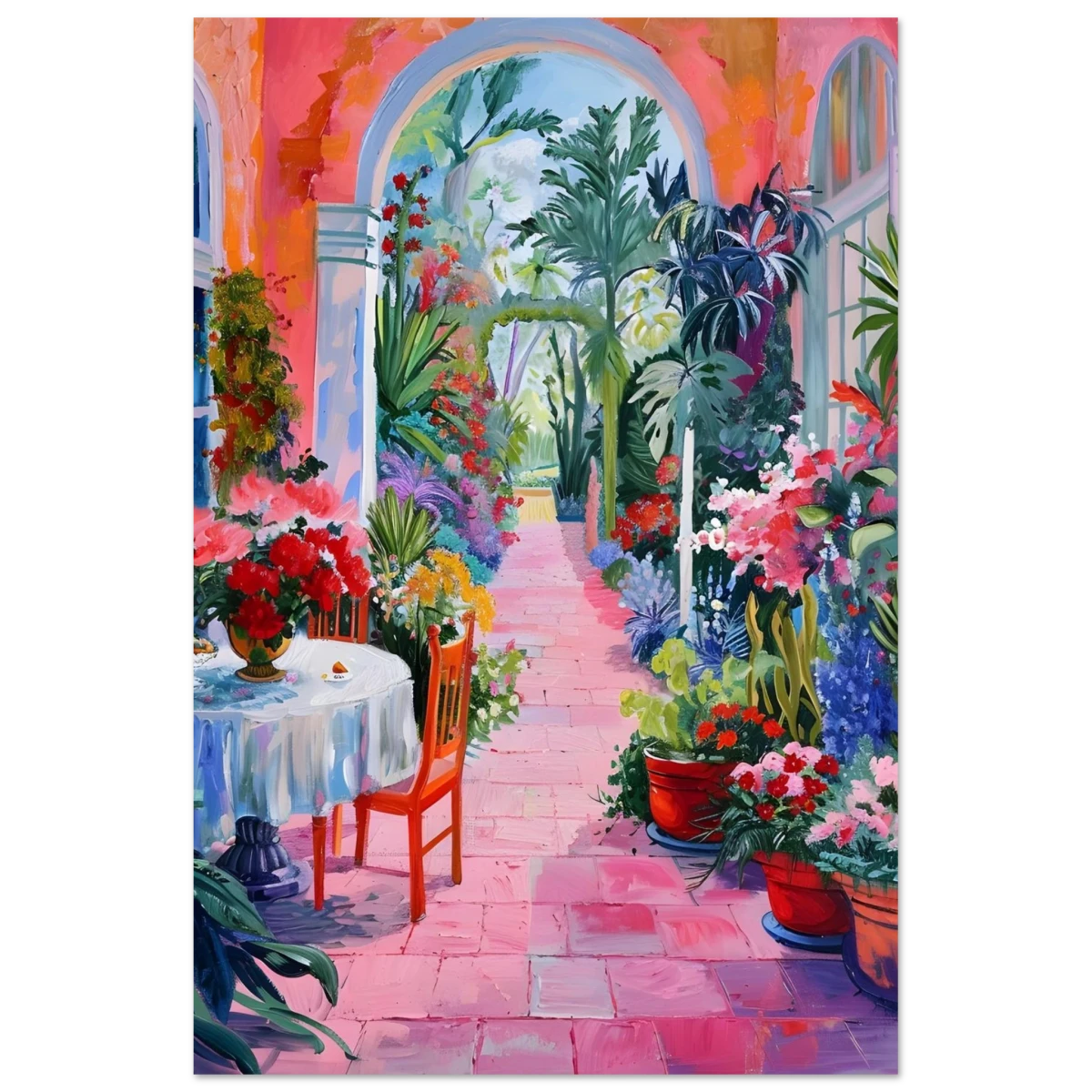 "Garden of Morning Light" – Blooming Terrace Escape | Wall Art Print - Fine Art Poster - 30x45 cm / 12x18″ -
