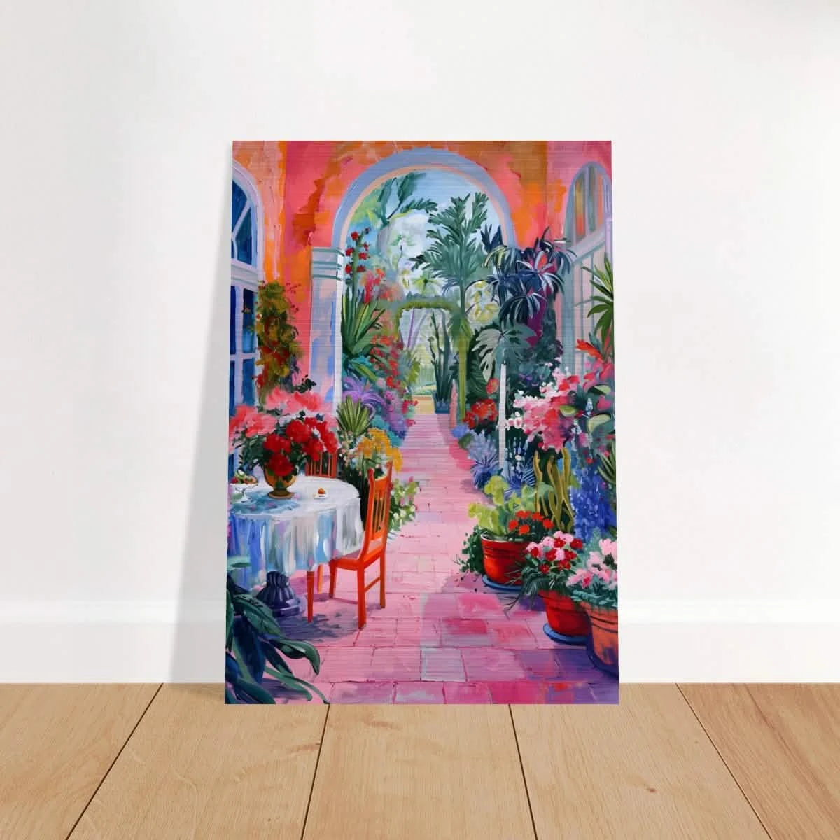 "Garden of Morning Light" – Blooming Terrace Escape | Wall Art Print - Brushed Aluminum Print - 70x100 cm / 28x40″ -