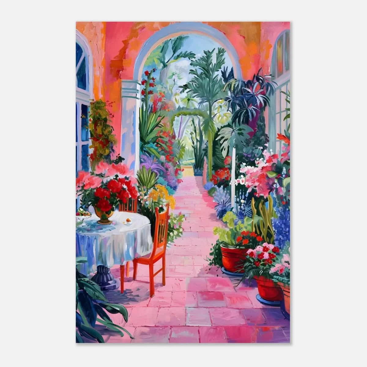 "Garden of Morning Light" – Blooming Terrace Escape | Wall Art Print - Aluminum Print - 20x30 cm / 8x12″ -