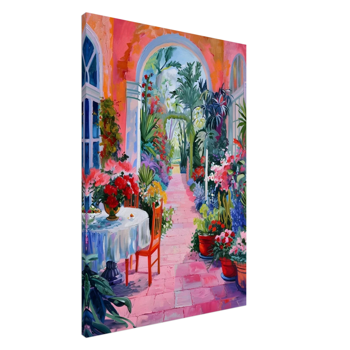 "Garden of Morning Light" – Blooming Terrace Escape | Wall Art Print - Canvas - 70x100 cm / 28x40″ -