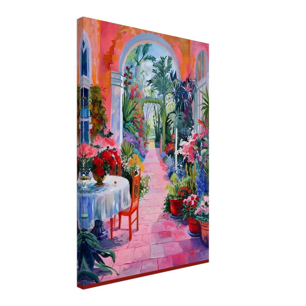 "Garden of Morning Light" – Blooming Terrace Escape | Wall Art Print - Canvas - 40x60 cm / 16x24″ -