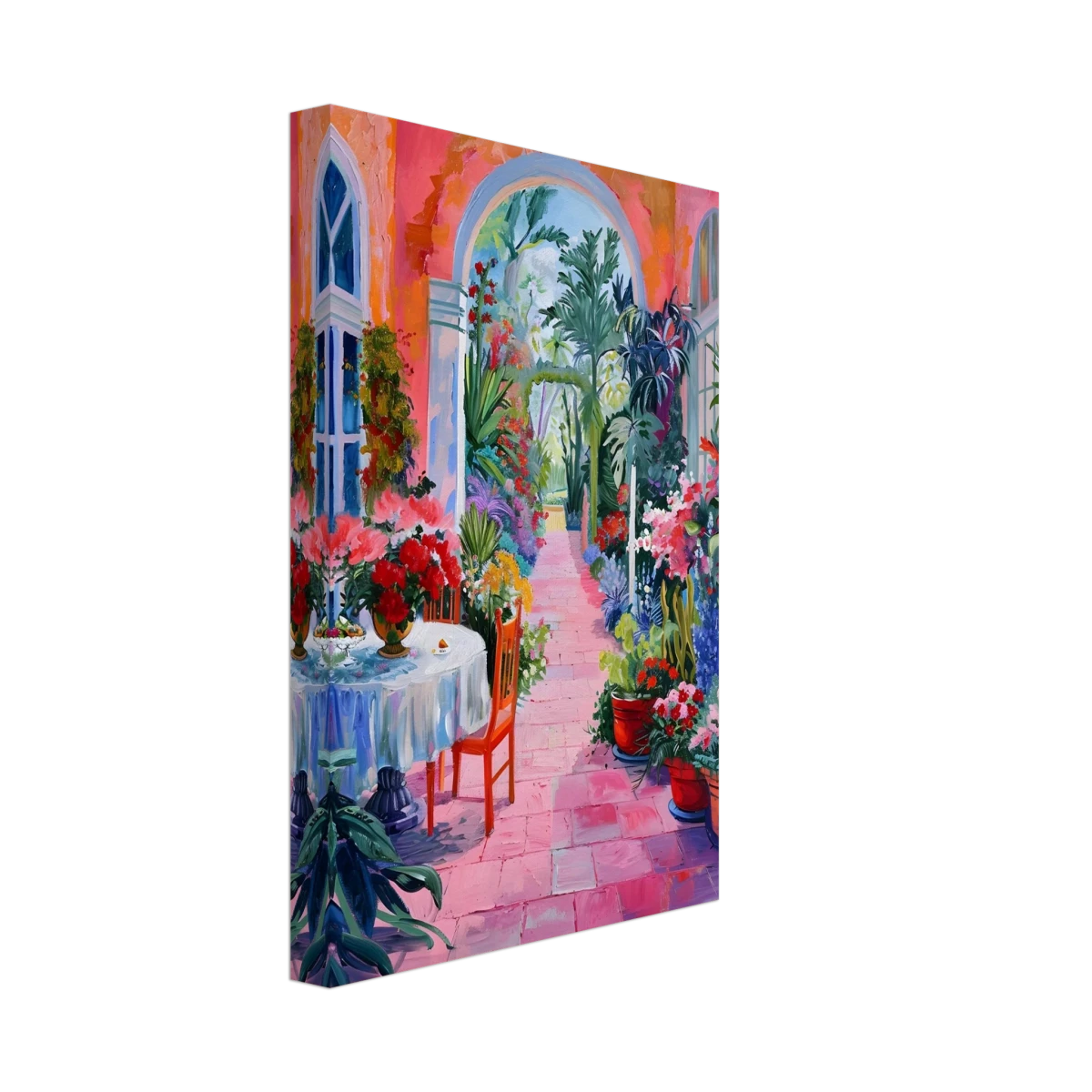 "Garden of Morning Light" – Blooming Terrace Escape | Wall Art Print - Canvas - 20x30 cm / 8x12″ -