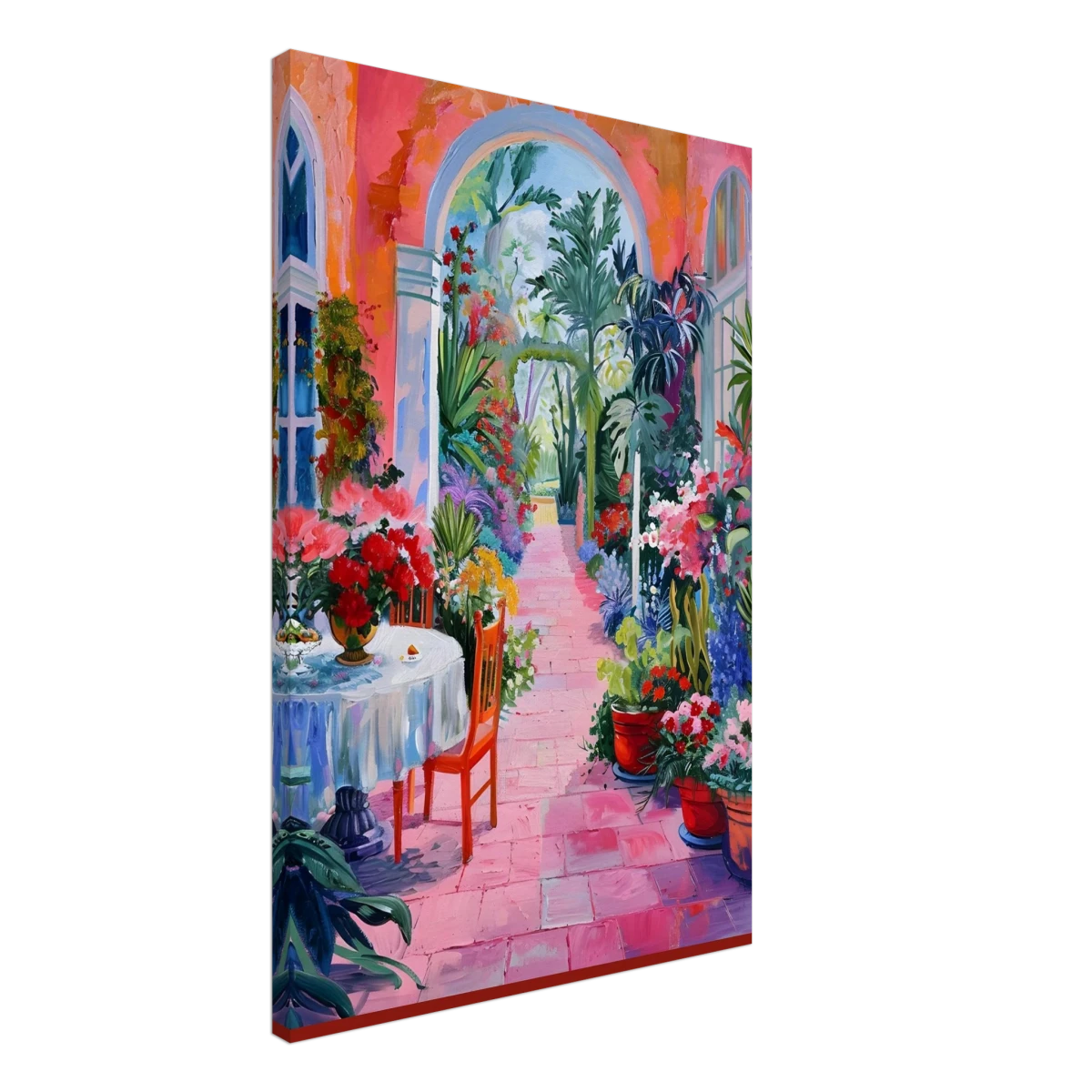 "Garden of Morning Light" – Blooming Terrace Escape | Wall Art Print - Canvas - 50x75 cm / 20x30″ -