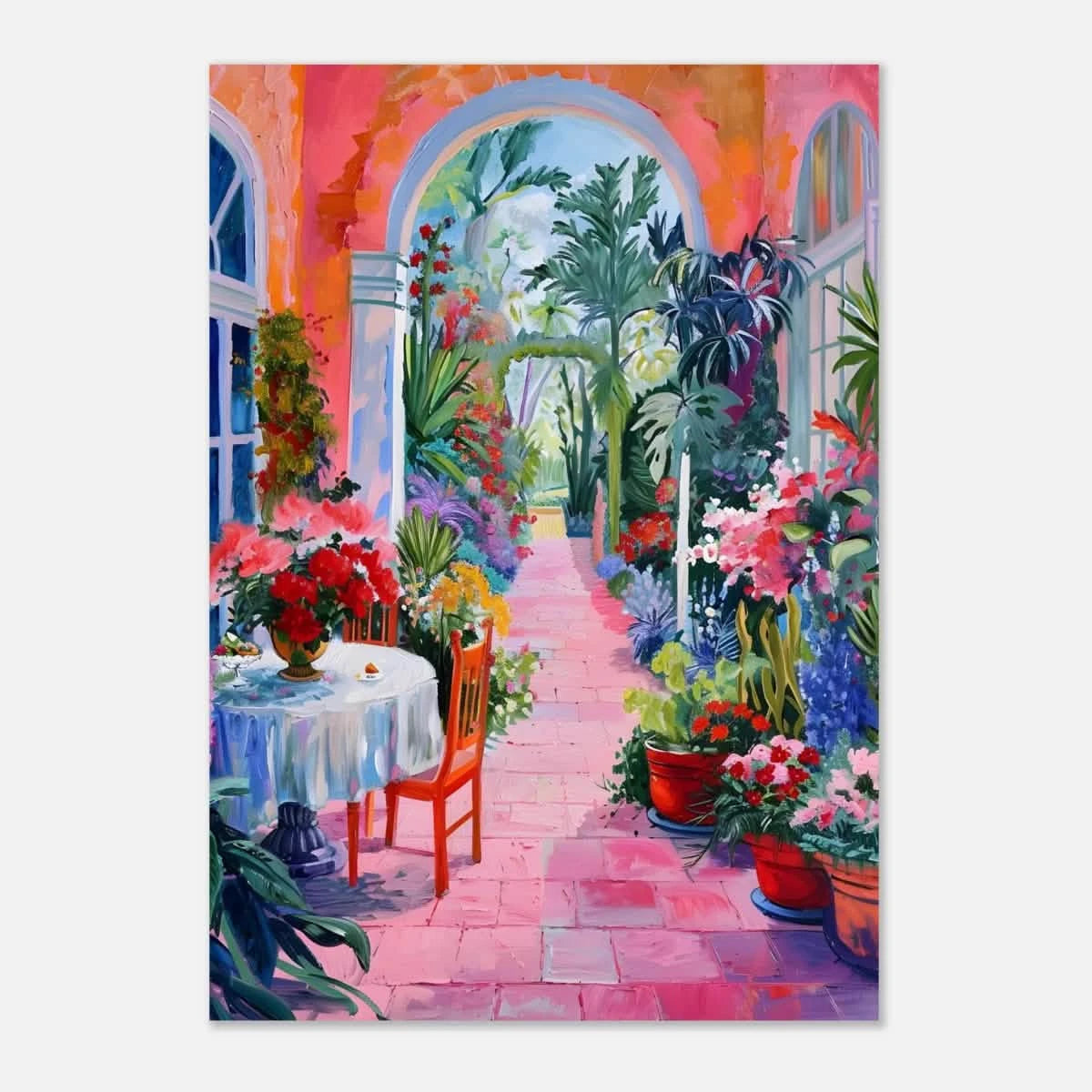 "Garden of Morning Light" – Blooming Terrace Escape | Wall Art Print - Aluminum Print - 70x100 cm / 28x40″ -