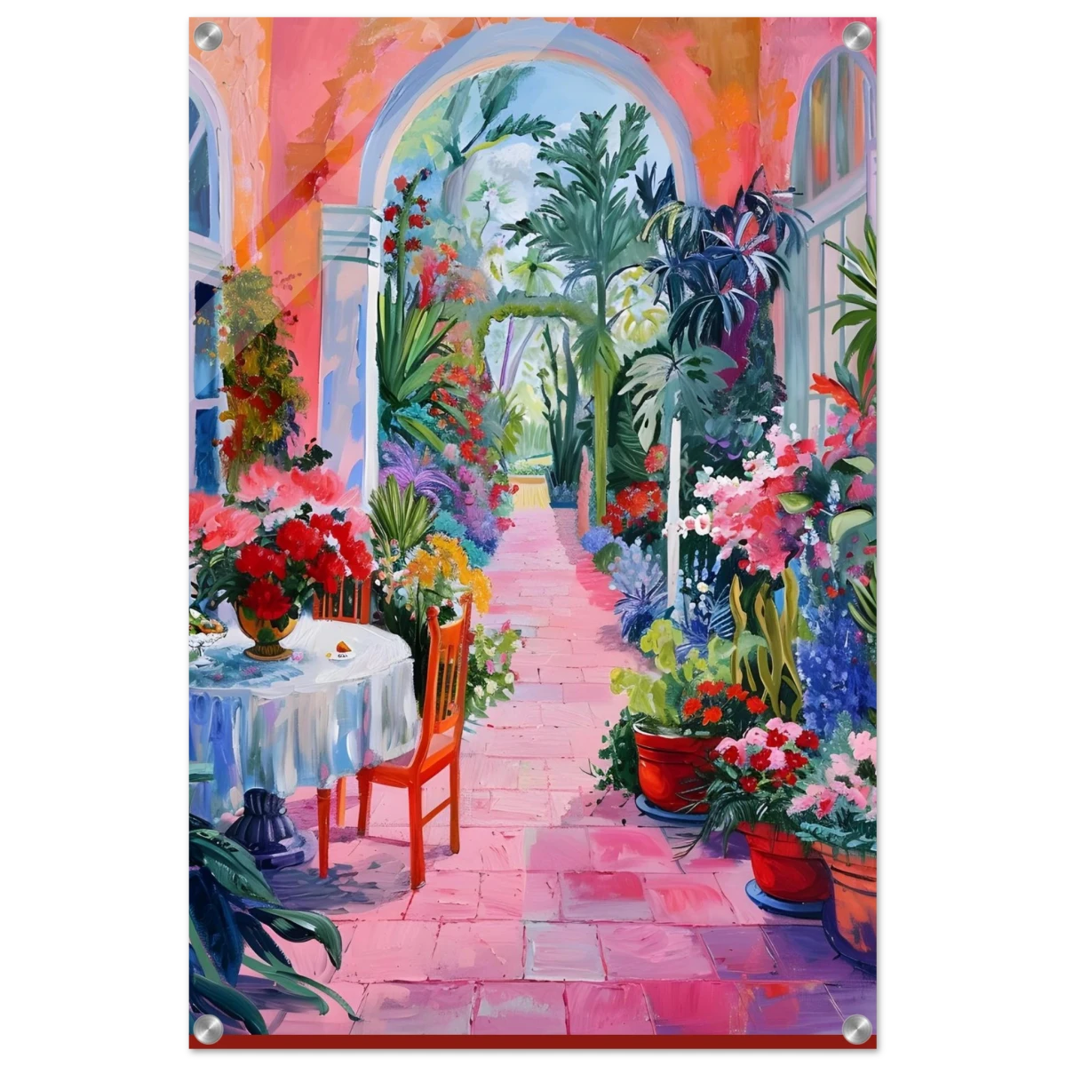 "Garden of Morning Light" – Blooming Terrace Escape | Wall Art Print - Acrylic Print - 50x75 cm / 20x30″ -