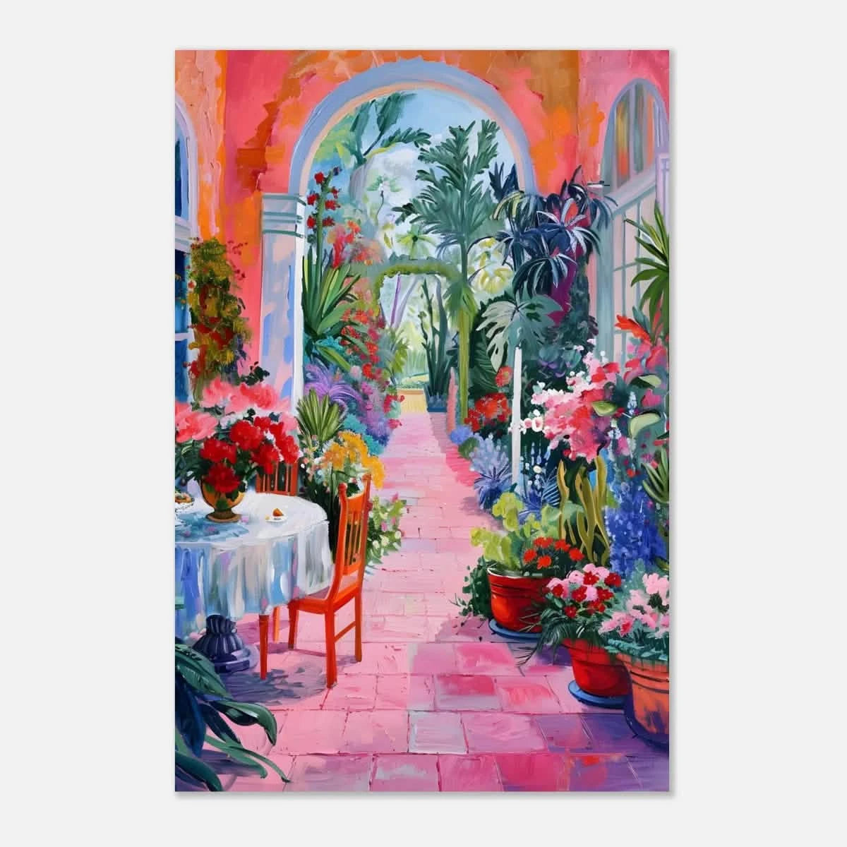 "Garden of Morning Light" – Blooming Terrace Escape | Wall Art Print - Aluminum Print - 60x90 cm / 24x36″ -