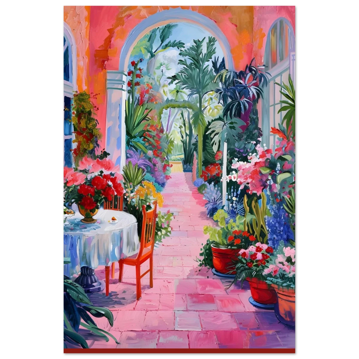 "Garden of Morning Light" – Blooming Terrace Escape | Wall Art Print - Fine Art Poster - 40x60 cm / 16x24″ -