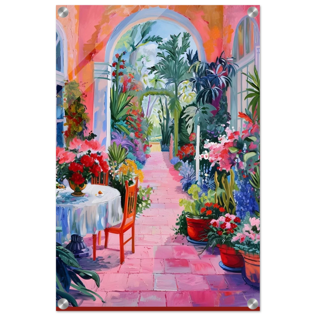 "Garden of Morning Light" – Blooming Terrace Escape | Wall Art Print - Acrylic Print - 40x60 cm / 16x24″ -