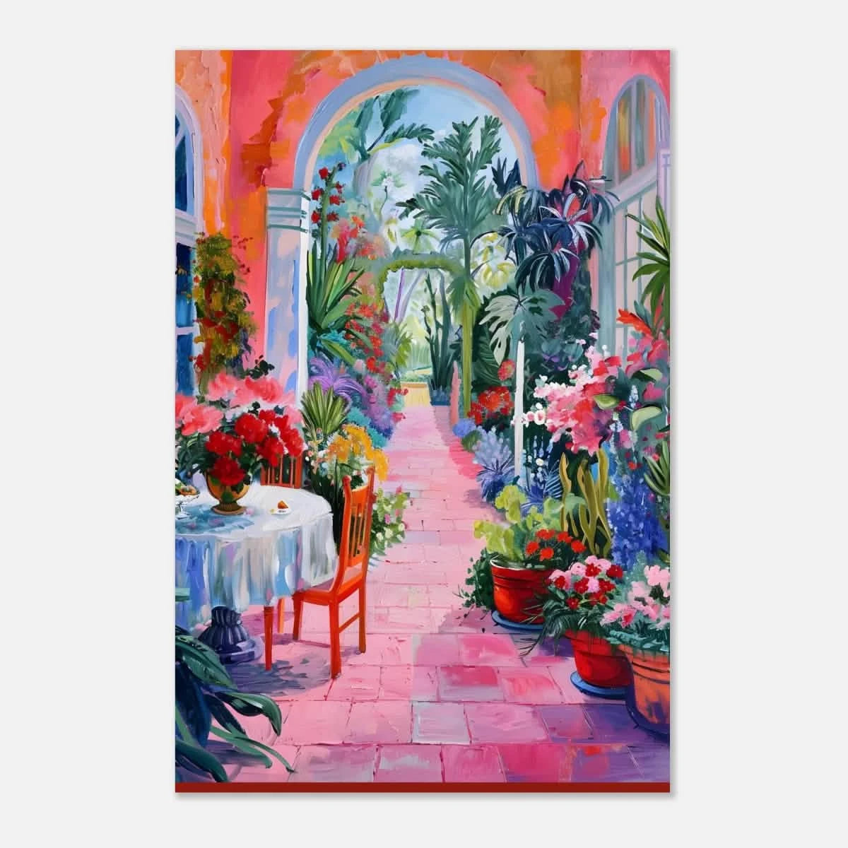 "Garden of Morning Light" – Blooming Terrace Escape | Wall Art Print - Aluminum Print - 40x60 cm / 16x24″ -