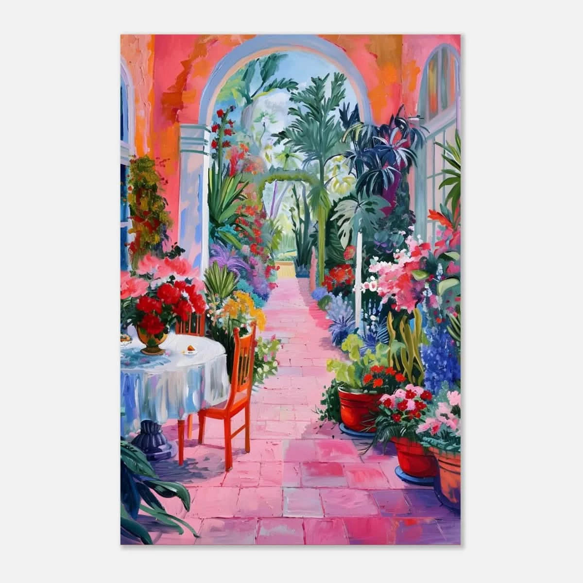 "Garden of Morning Light" – Blooming Terrace Escape | Wall Art Print - Aluminum Print - 30x45 cm / 12x18″ -
