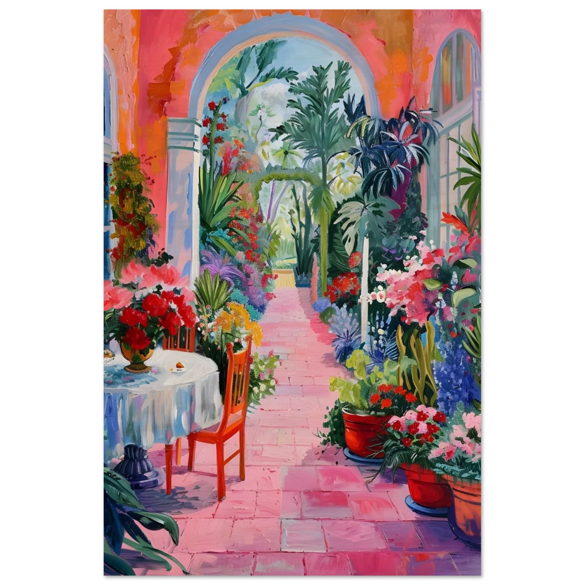 "Garden of Morning Light" – Blooming Terrace Escape | Wall Art Print - Wood Prints - 40x60 cm / 16x24″ -