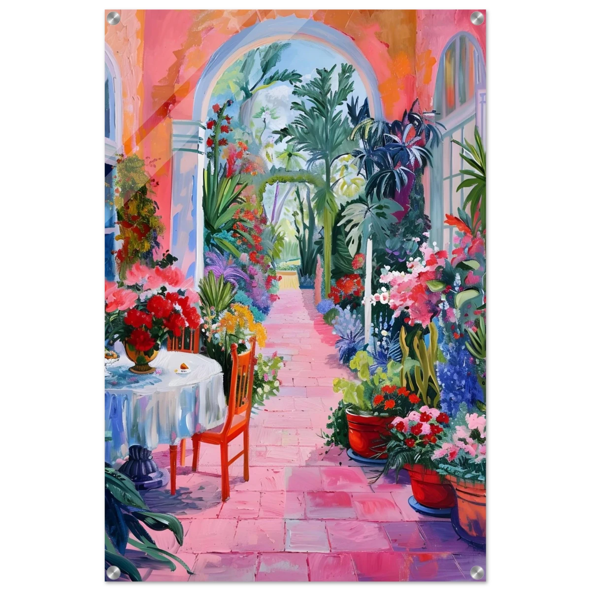 "Garden of Morning Light" – Blooming Terrace Escape | Wall Art Print - Acrylic Print - 60x90 cm / 24x36″ -