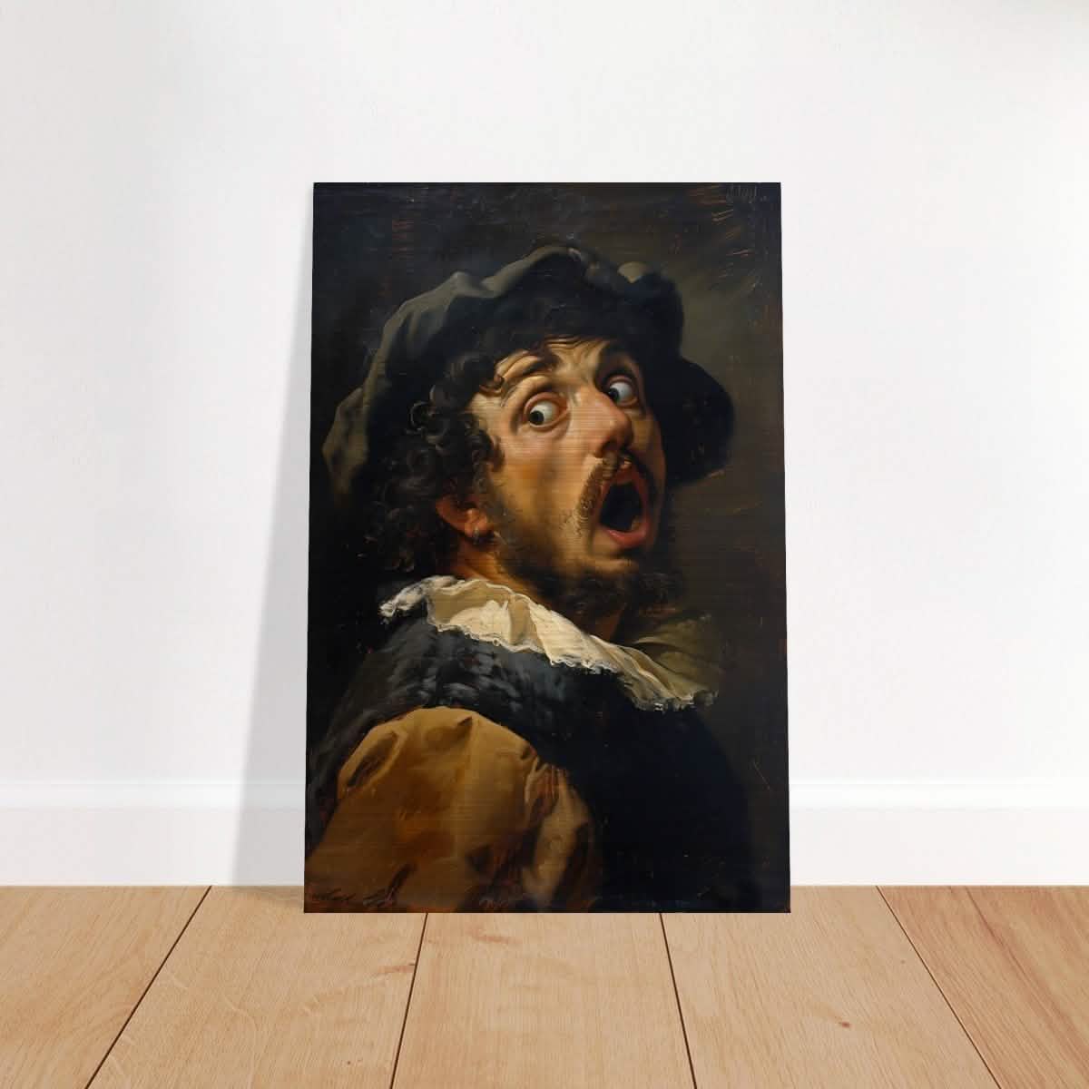 Gasp of the Renaissance: The Startled Man | Vintage painting art print - Brushed Aluminum Print - 40x60 cm / 16x24″ -