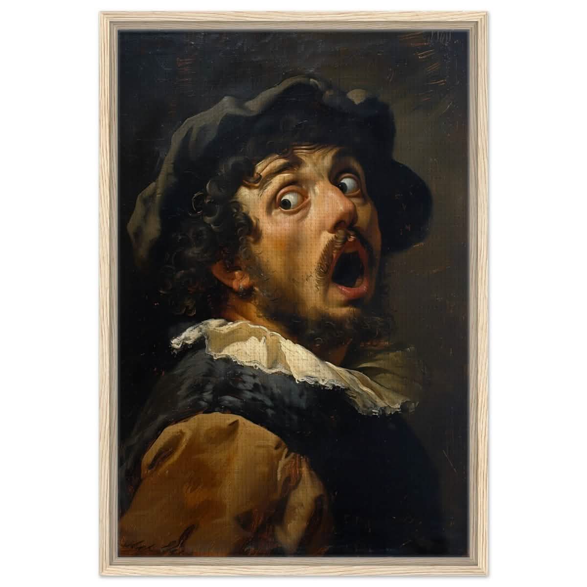 Gasp of the Renaissance: The Startled Man | Vintage painting art print - Framed Canvas - 50x75 cm / 20x30″ - Wood frame