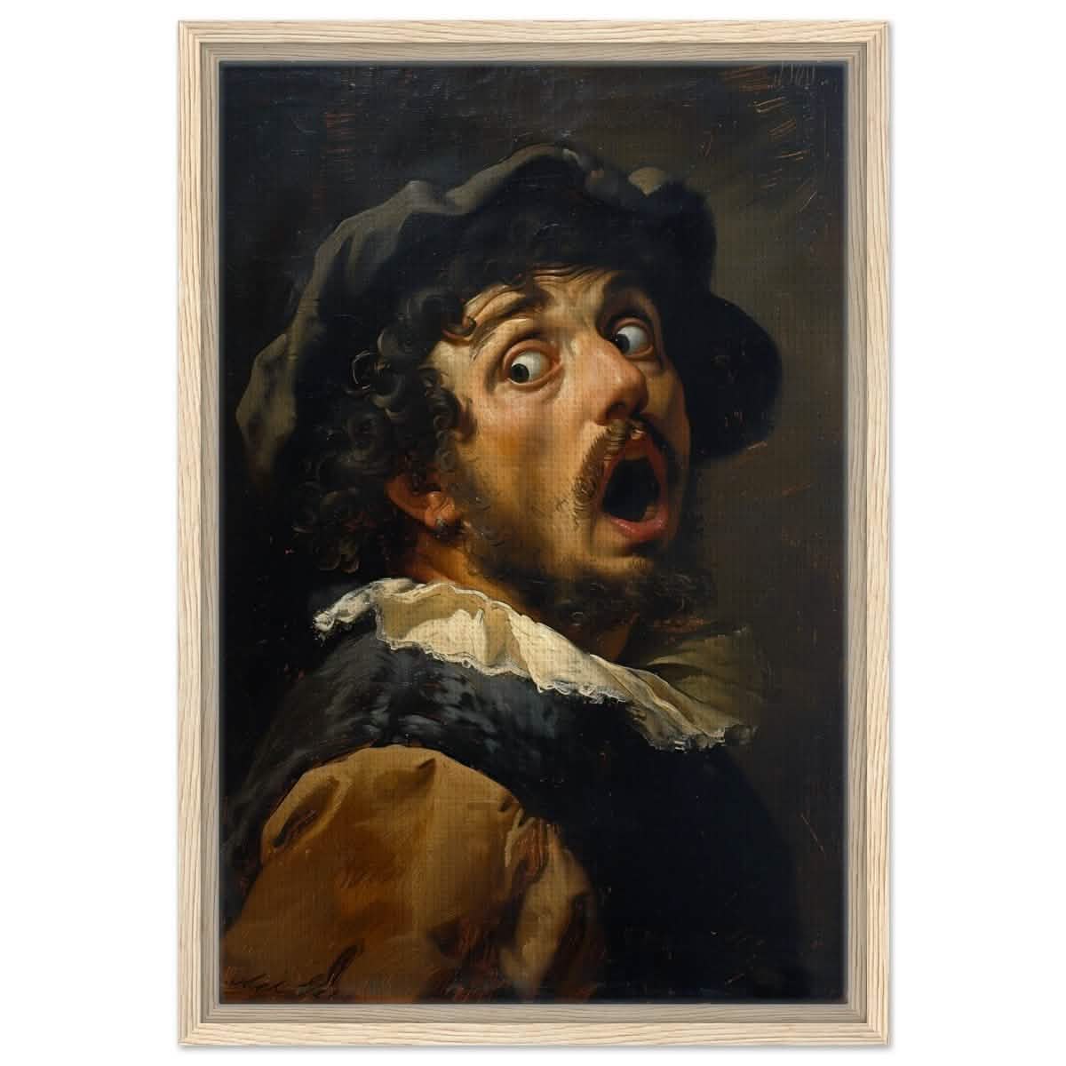 Gasp of the Renaissance: The Startled Man | Vintage painting art print - Framed Canvas - 40x60 cm / 16x24″ - Wood frame