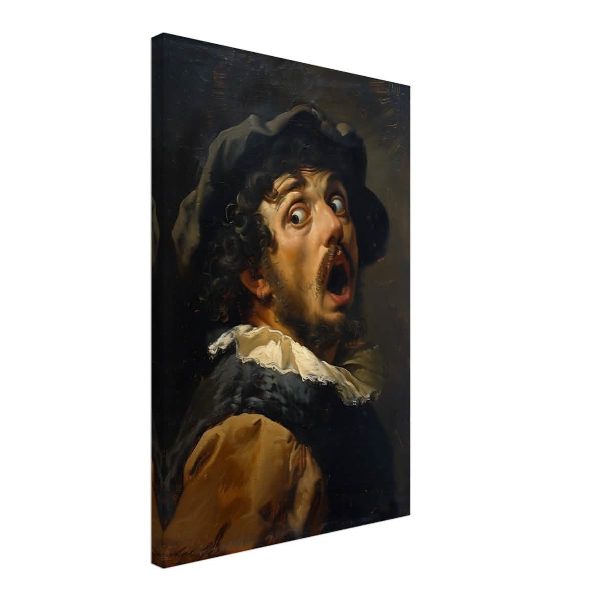 Gasp of the Renaissance: The Startled Man | Vintage painting art print - Canvas - 40x60 cm / 16x24″ -