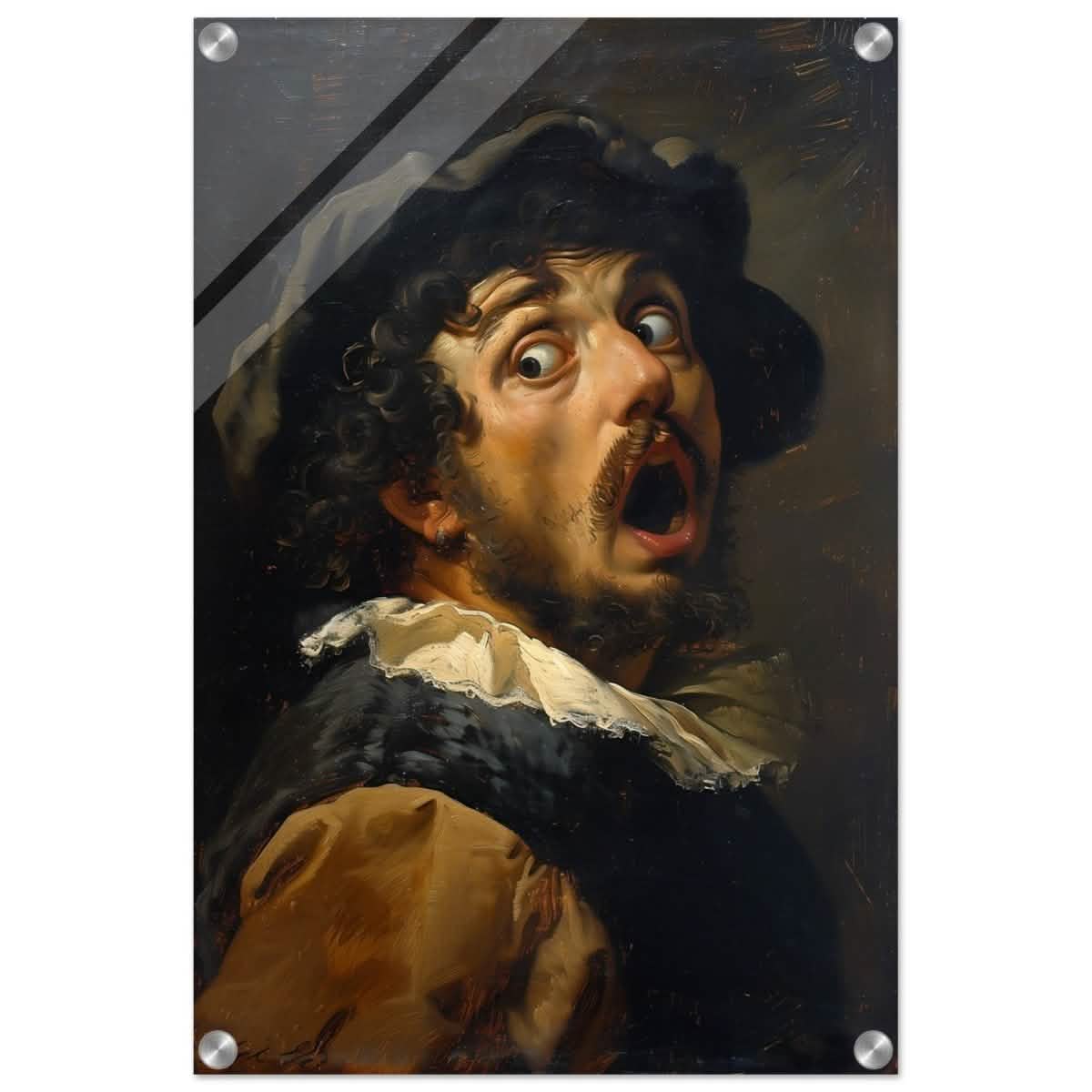 Gasp of the Renaissance: The Startled Man | Vintage painting art print - Acrylic Print - 40x60 cm / 16x24″ -