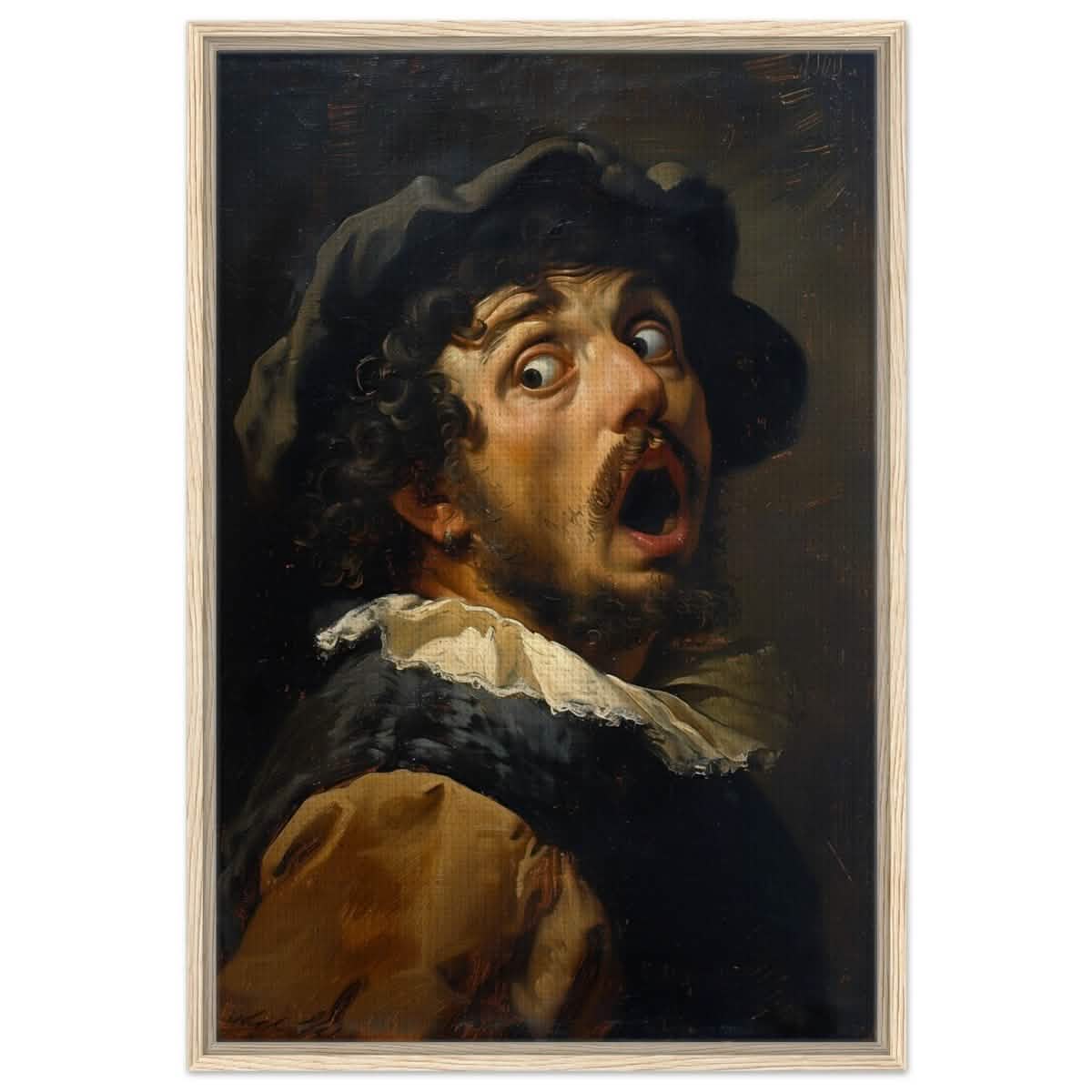 Gasp of the Renaissance: The Startled Man | Vintage painting art print - Framed Canvas - 60x90 cm / 24x36″ - Wood frame