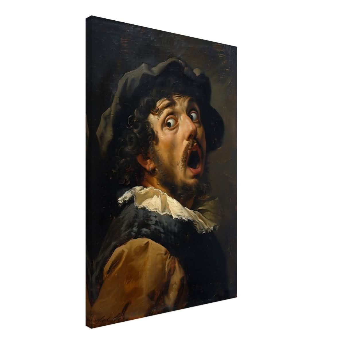 Gasp of the Renaissance: The Startled Man | Vintage painting art print - Canvas - 50x75 cm / 20x30″ -