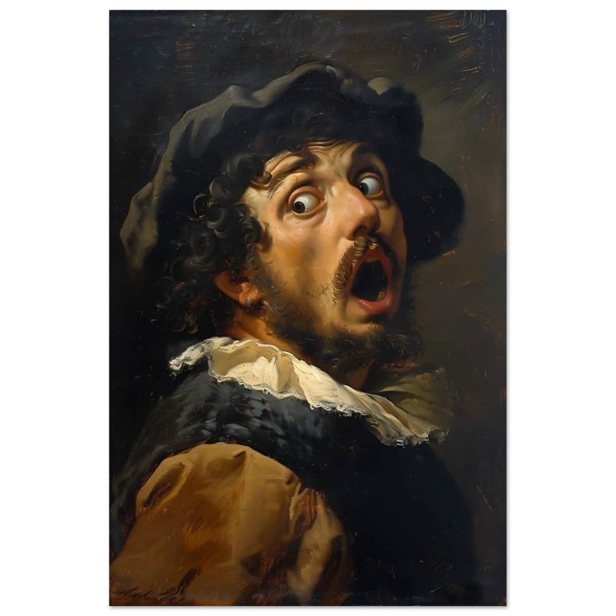 Gasp of the Renaissance: The Startled Man | Vintage painting art print - Aluminum Print - 50x75 cm / 20x30″ -
