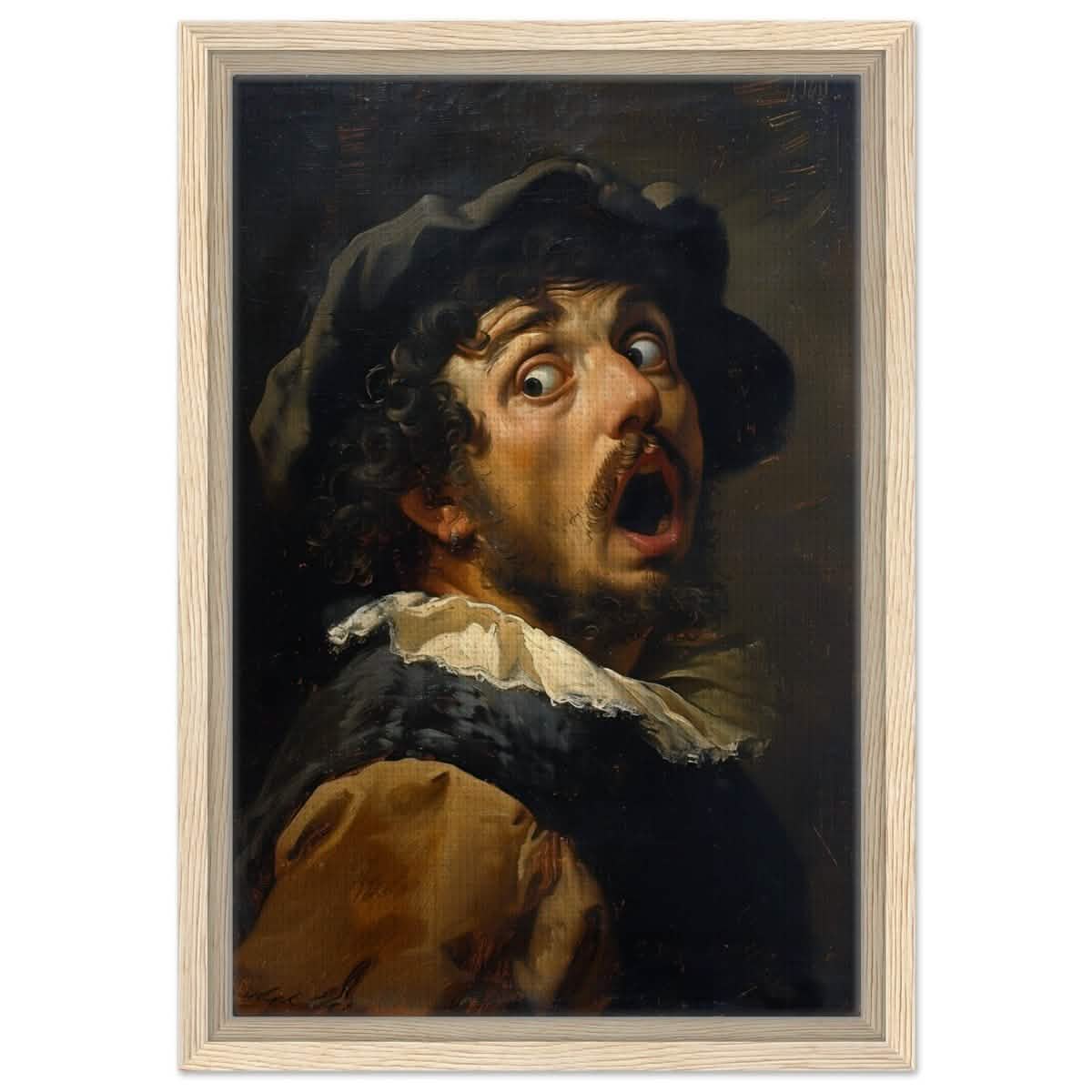 Gasp of the Renaissance: The Startled Man | Vintage painting art print - Framed Canvas - 30x45 cm / 12x18″ - Wood frame