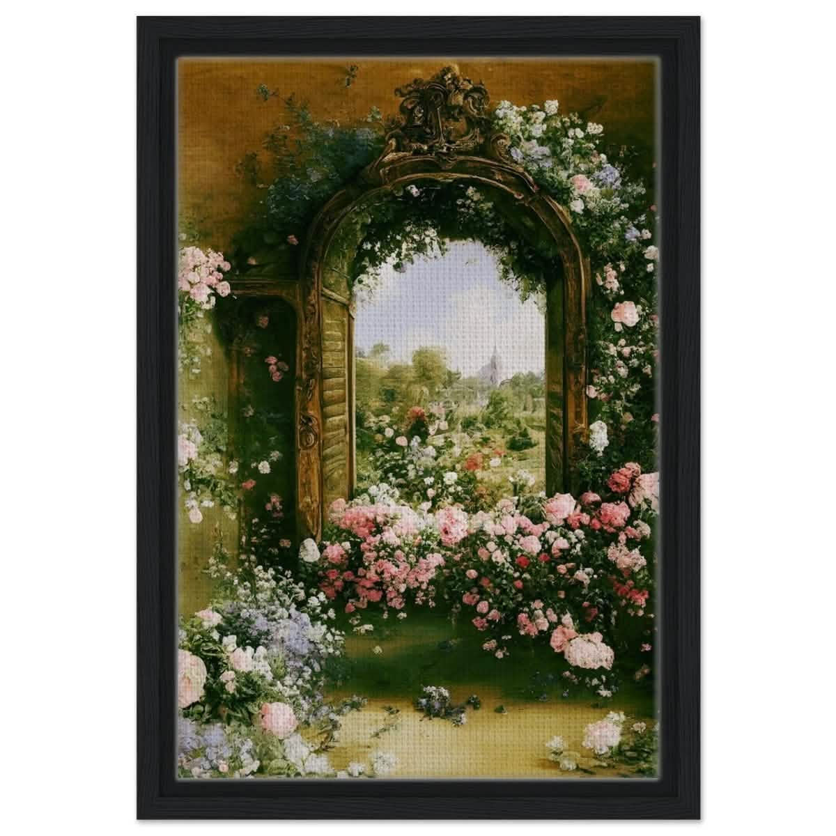Gateways to Roses | Da Vinci Nature Art Wall collection | Wall art print - Framed Canvas - 30x45 cm / 12x18″ - Black frame