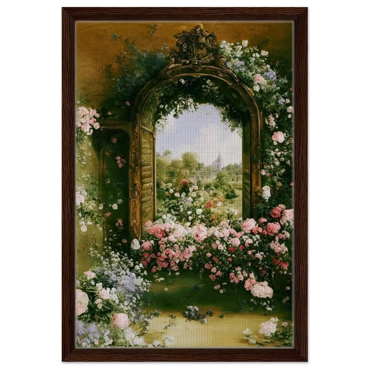 Gateways to Roses | Da Vinci Nature Art Wall collection | Wall art print - Framed Canvas - 40x60 cm / 16x24″ - Dark wood frame