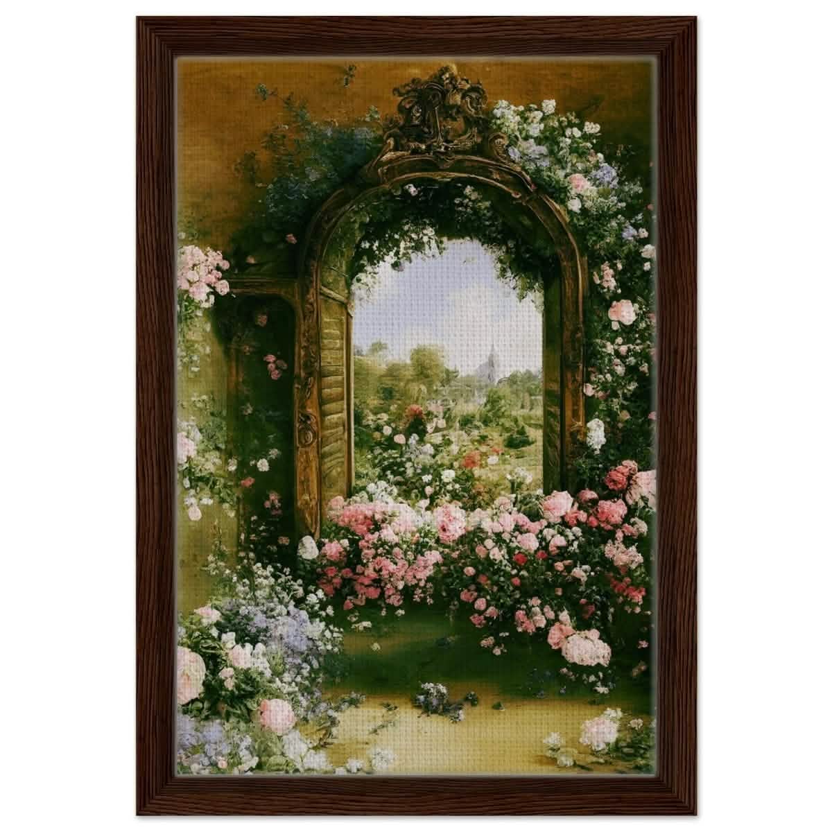 Gateways to Roses | Da Vinci Nature Art Wall collection | Wall art print - Framed Canvas - 30x45 cm / 12x18″ - Dark wood frame