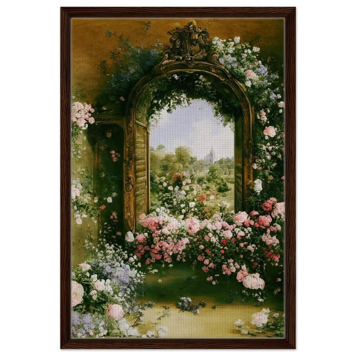 Gateways to Roses | Da Vinci Nature Art Wall collection | Wall art print - Framed Canvas - 50x75 cm / 20x30″ - Dark wood frame