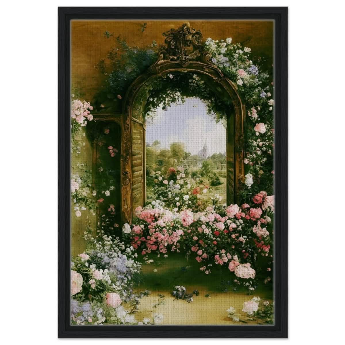 Gateways to Roses | Da Vinci Nature Art Wall collection | Wall art print - Framed Canvas - 40x60 cm / 16x24″ - Black frame