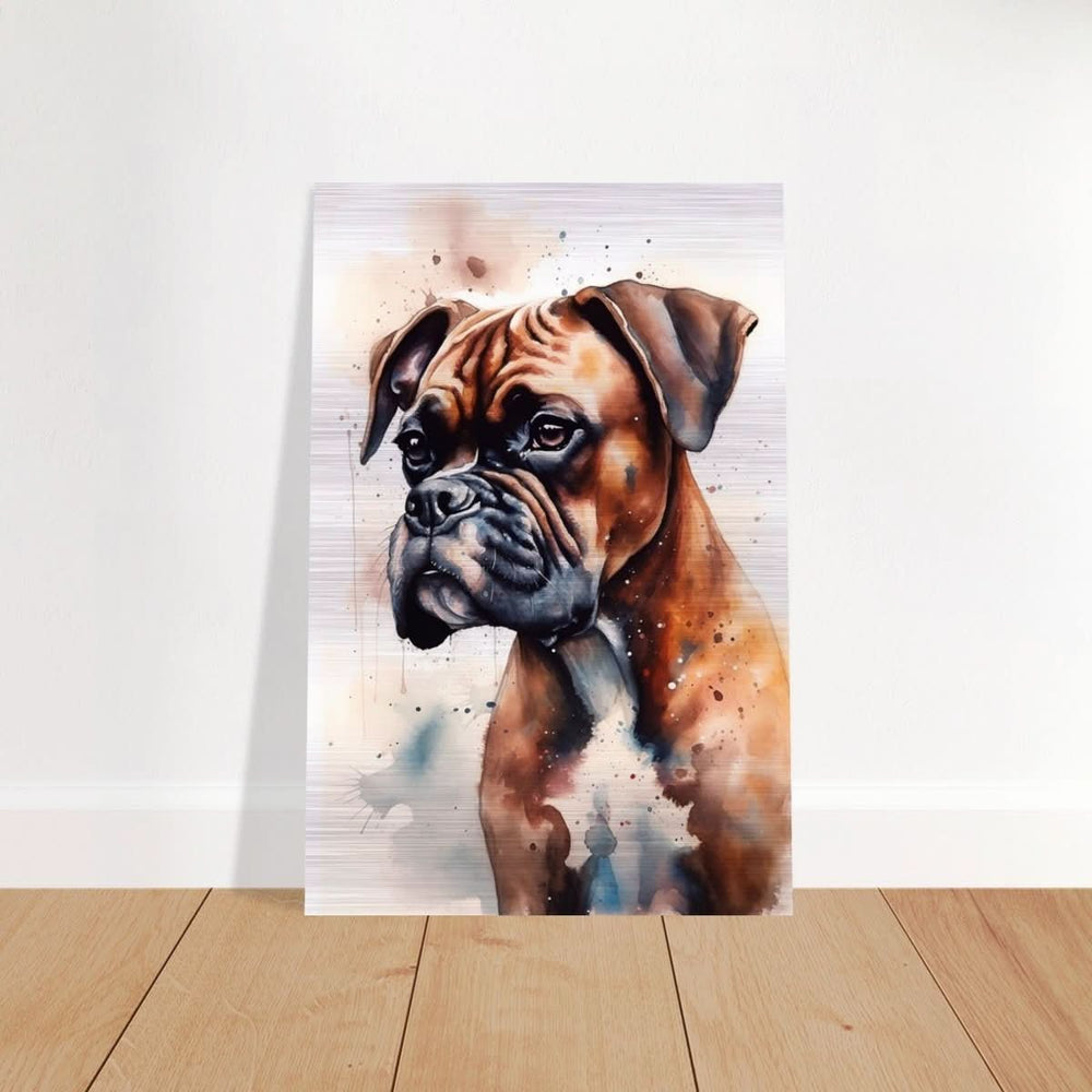 Gentle Strokes: Boxer Puppy Bliss | Da Vinci Animal Kingdom Wall art print - Brushed Aluminum Print - 50x75 cm / 20x30″ -