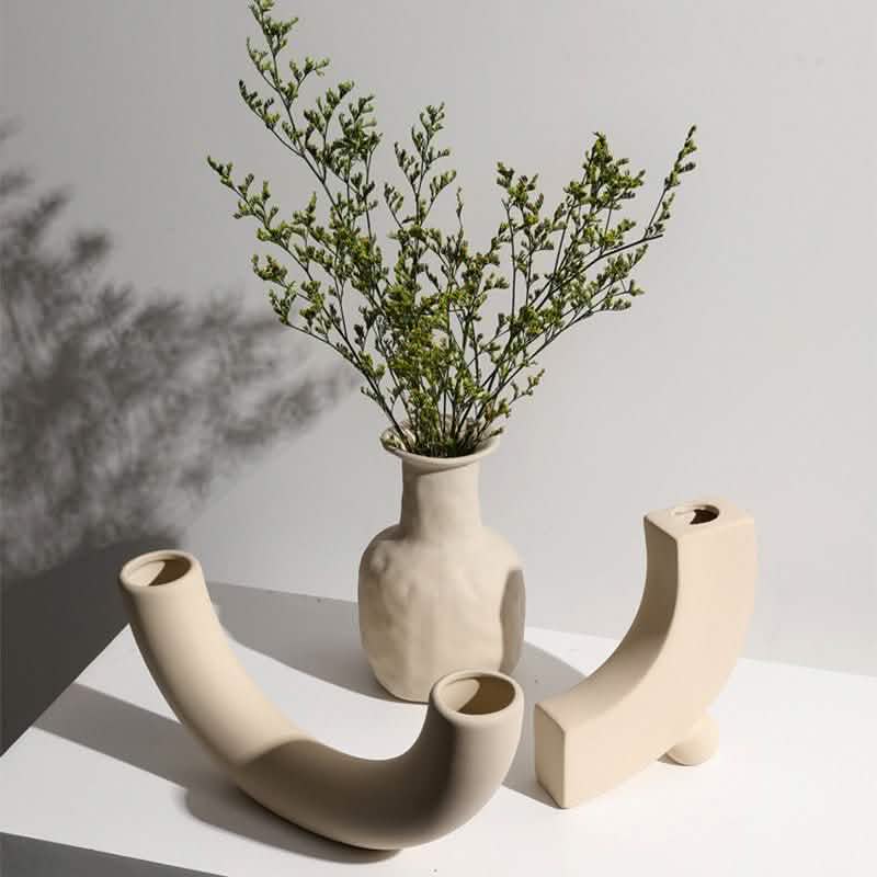Geometric Ceramic Vase Collection – Modern Minimalist Handmade Pottery - A -