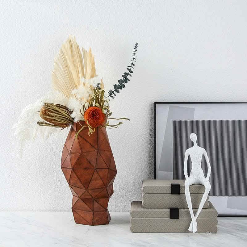 Geometric Resin Vase – Modern Abstract Triangle Design (Black & Brown) - Black -