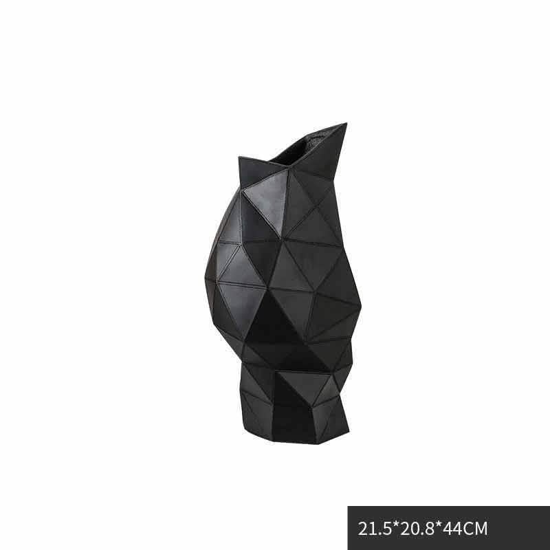 Geometric Resin Vase – Modern Abstract Triangle Design (Black & Brown) - Black -