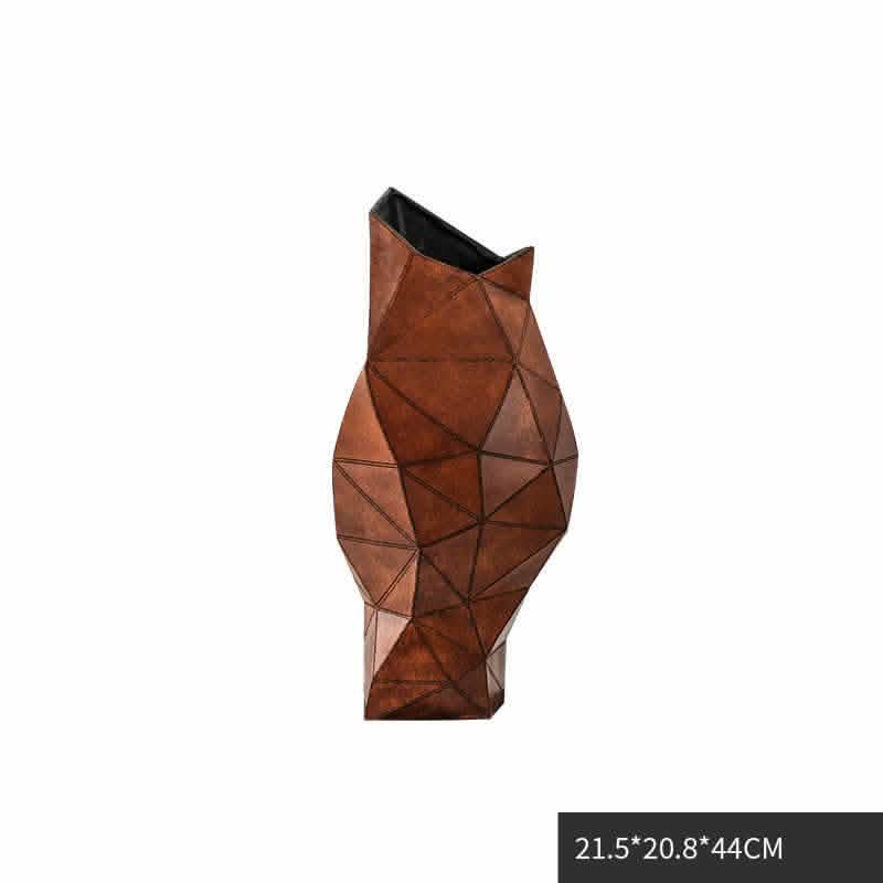 Geometric Resin Vase – Modern Abstract Triangle Design (Black & Brown) - Brown -