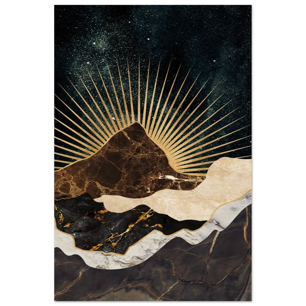 Gilded Desertscape | Cosmic Minimalist Art | Wall art Print - Wood Prints - 30x45 cm / 12x18″ -