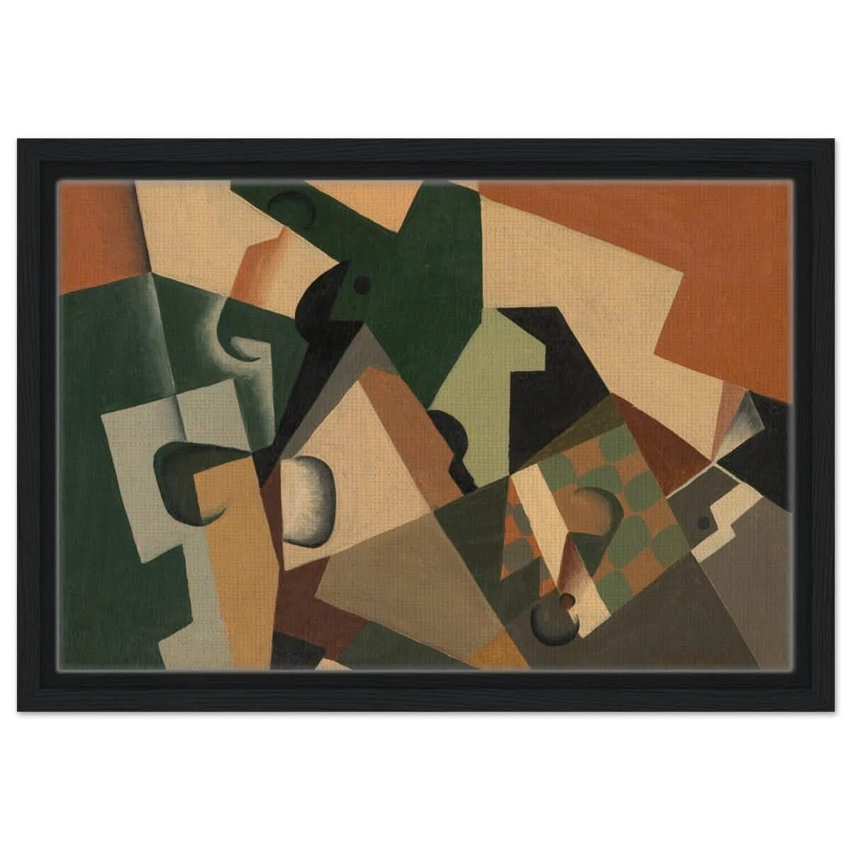 Glass and Checkerboard (ca. 1917) by Juan Gris | Vintage Cubism wall art print - Framed Canvas - 30x45 cm / 12x18″ - Black frame