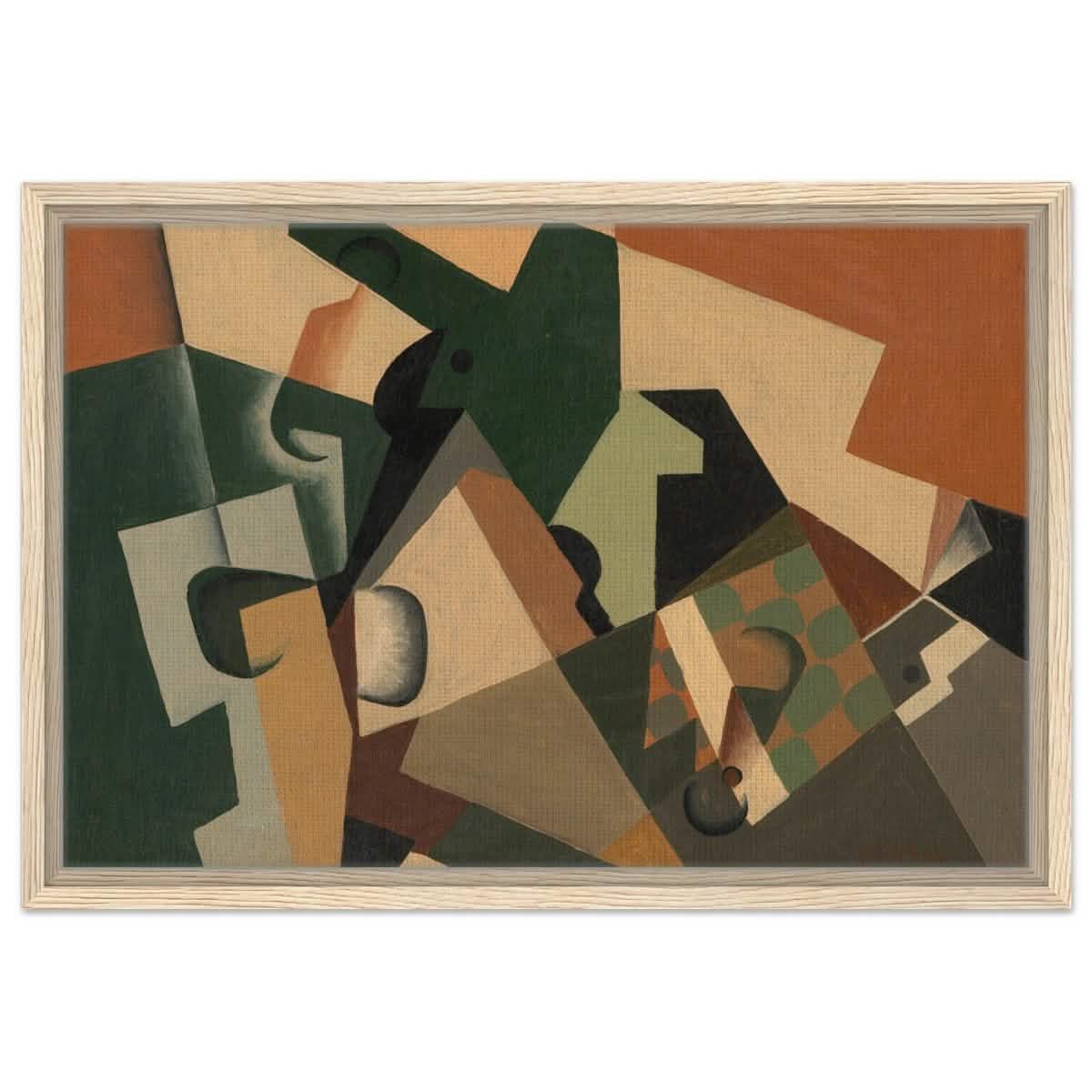 Glass and Checkerboard (ca. 1917) by Juan Gris | Vintage Cubism wall art print - Framed Canvas - 40x60 cm / 16x24″ - Wood frame