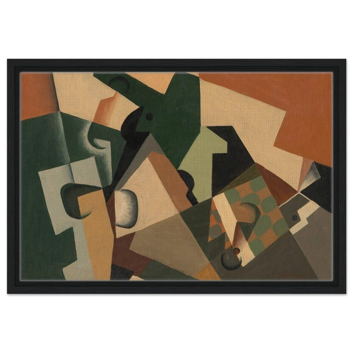 Glass and Checkerboard (ca. 1917) by Juan Gris | Vintage Cubism wall art print - Framed Canvas - 40x60 cm / 16x24″ - Black frame