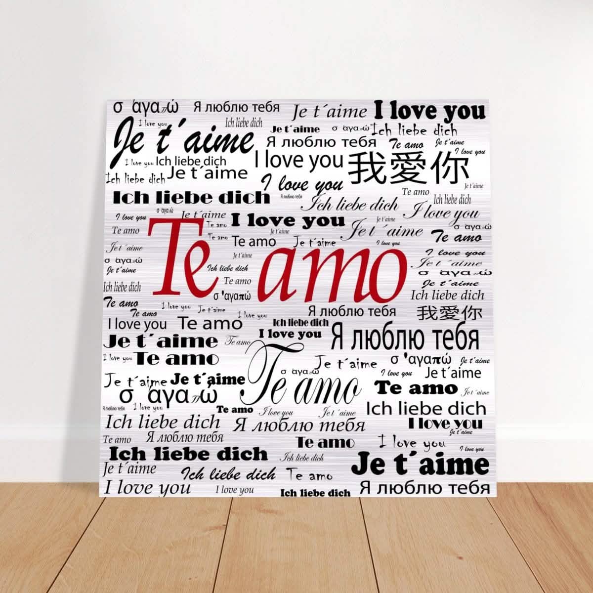 Global Love - Words Across Borders | Digital Pop Art - Brushed Aluminum Print - 40x40 cm / 16x16″ -