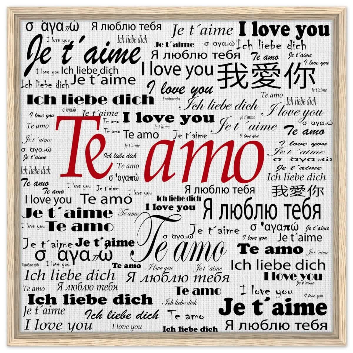 Global Love - Words Across Borders | Digital Pop Art - Framed Canvas - 60x60 cm / 24x24″ - Wood frame