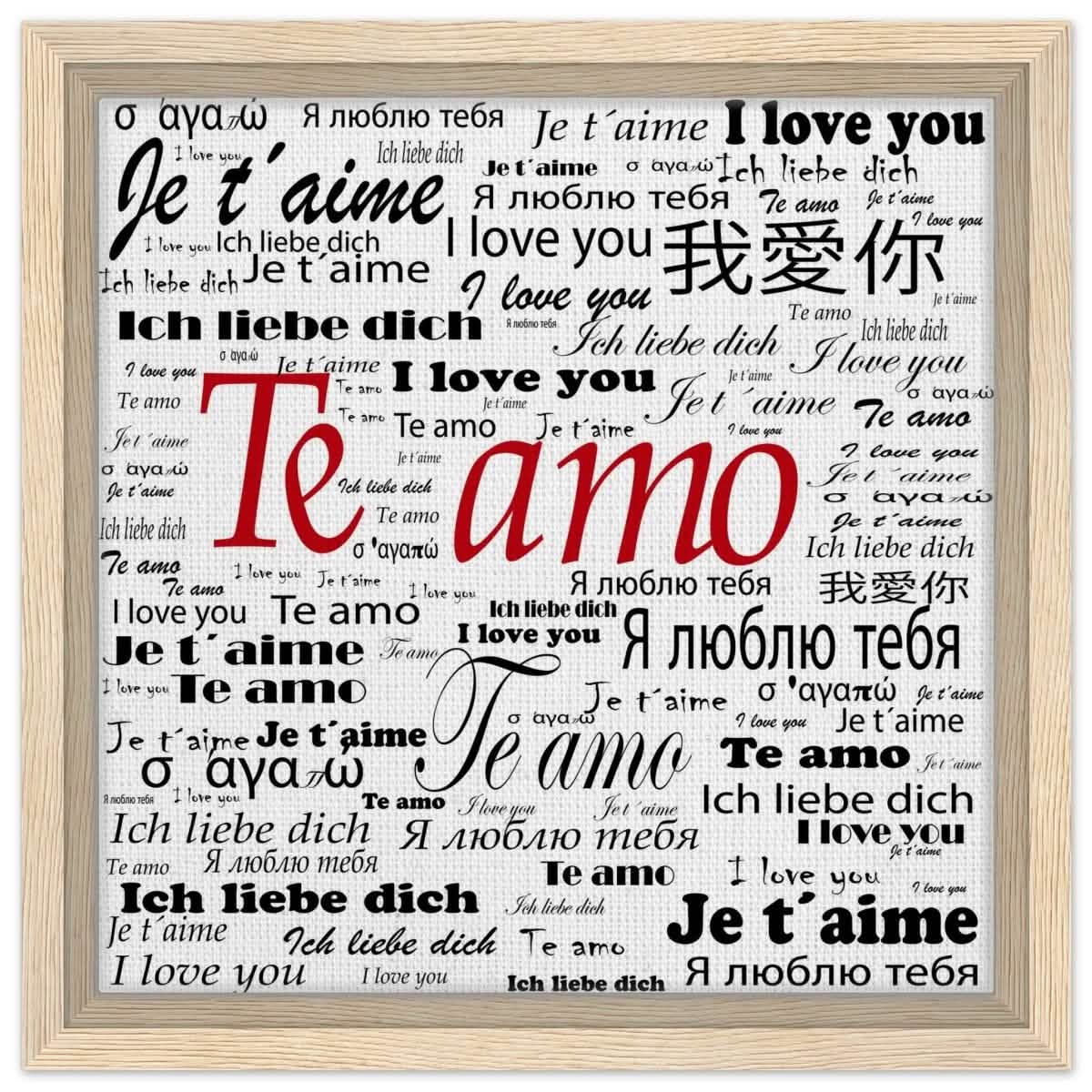 Global Love - Words Across Borders | Digital Pop Art - Framed Canvas - 30x30 cm / 12x12″ - Wood frame
